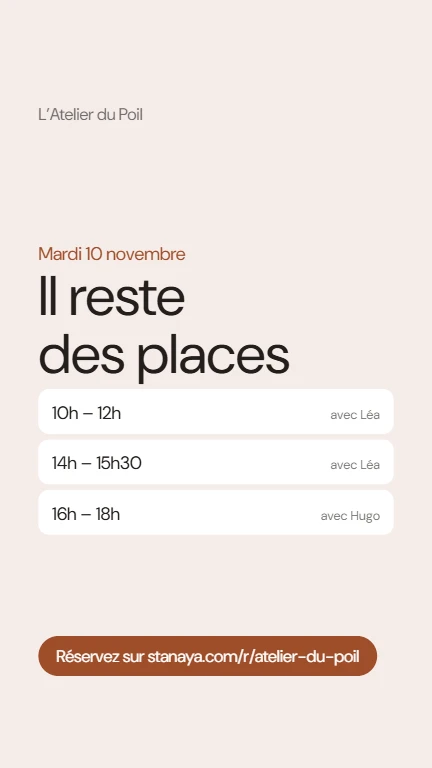 Story « Il reste des places » avec les créneaux libres du jour